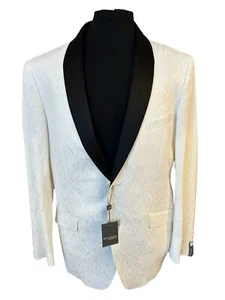 Madison Mens White Floral Tuxedo Dinner Jacket Regular Fit Paisley Prom Org 160 - Picture 1 of 8