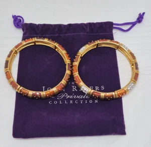 VTG JOAN RIVERS Set of 2 Stretch Enamel Rhinestones Br/Or/Gold Bangle Bracelets - Picture 1 of 7