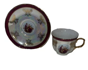 Hand painted vtg fine porcelain demitasse 7fl Oz espresso cup saucer, iridescent - Picture 1 of 19