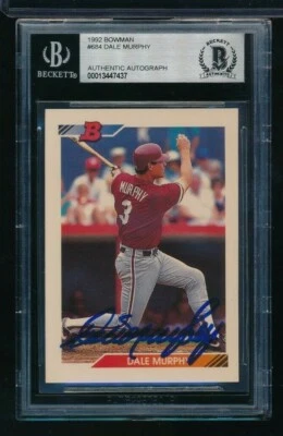 1992 Bowman #684 Dale Murphy signed autograph Beckett BAS crisp blue sharpie - Image 1 of 2