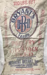Bryant's H-B Poulrty & Livestock Feed Sack 100# Washington Grove, MD cut 48 - Picture 1 of 8