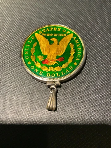 1921 Morgan Silver Dollar Colorized Enameled w/ Sterling Silver Bezel Pendant Cover