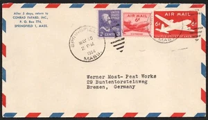 F10? US AIRMAIL Envelope 6c , used , posted to GERMANY in 1954 - Picture 1 of 2