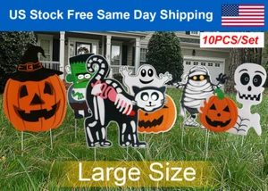 Halloween Yard Signs Decoration Pumpkin Ghost Monster Party Decor W/ Stake 10PCS - Picture 1 of 11