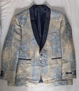 Bespoke TAZIO uomo 48R Sport Coat Blazer Exclusive Modern Fit Blue & Cream White - Picture 1 of 13
