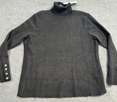 Investments Womens Turtleneck Sweater Charcoal Grey Petite Large Ribbed Sides - Image 1 of 4
