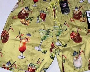 Mens Small Swim Trunks Board Pool Shorts Mens Tropical Cocktails Yellow - Picture 1 of 6