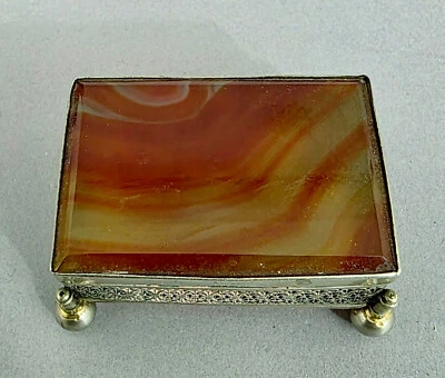 V088 Achat Tabatiere / Schatulle/ Dose, um 1880, Metall Montierung - Bild 1 von 4