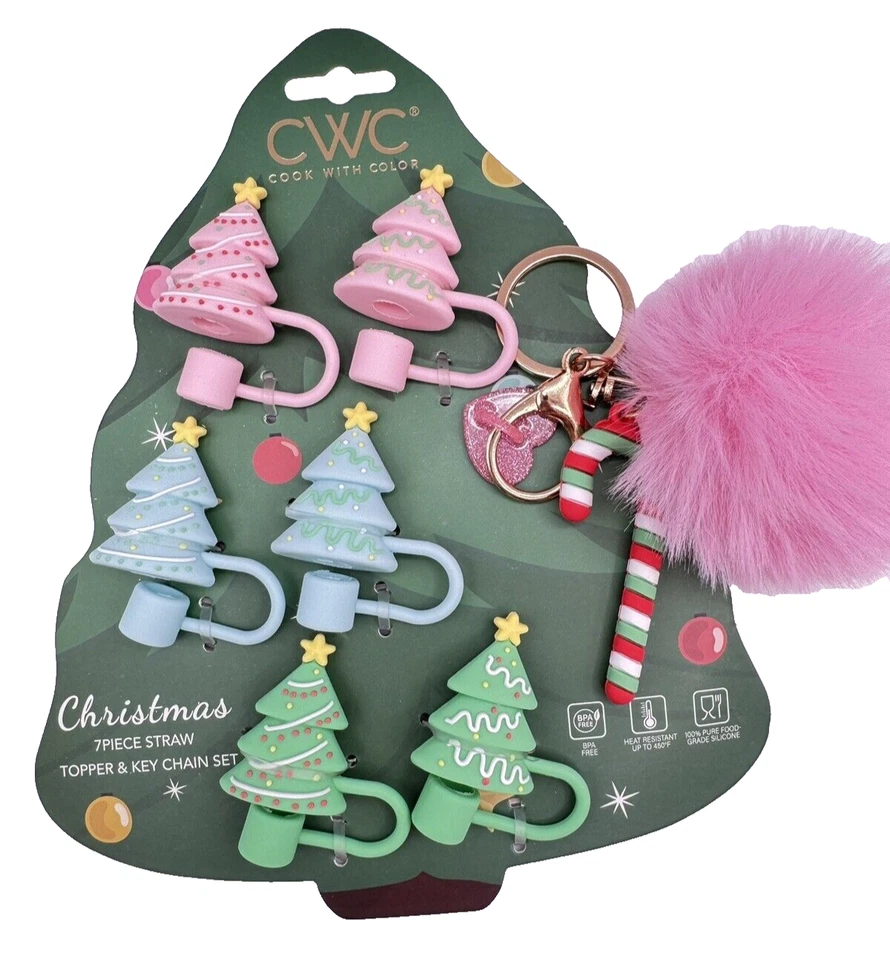Christmas 6 Straw Covers Tops Stanley Starbucks Cup Accessory Keychain - Image 1 of 1