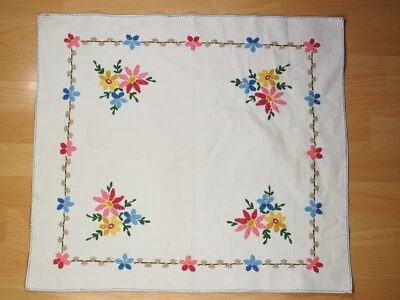 3 x Tischdecke / Handtuch handbestickt mit bunten Blumen / in blau handbestickt - Bild 1 von 4