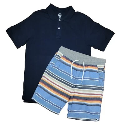 10-12 Husky Boys Striped Board Shorts & 14-16 Husky Polo Shirt Set - Image 1 of 4