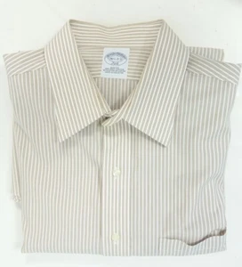 BROOKS BROTHERS White Brown Line Long Sleeve Dress Shirt Sz 16 1/2-32 Non Iron - Picture 1 of 4