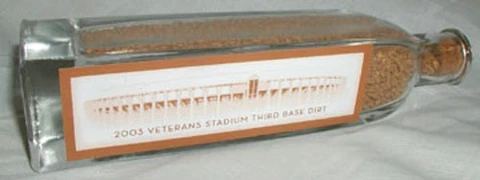VETERANS VET STADIUM PHILADELPHIA PHILLIES 3RD THIRD BASE DIRT IN GLASS BOTTLE Cover