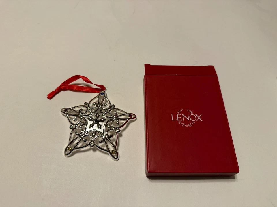 LENOX Snowflake Ornament Star Sparkle & Scroll Multi-Crystal Silverplate