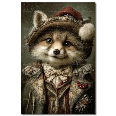 IMPRESIÓN ARTÍSTICA DE ZORRO DE NAVIDAD VICTORIANA, póster de animales de fantasía, decoración gótica de vacaciones Foto 1 de 2