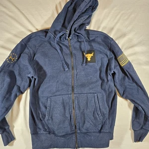 Under Armour Project Rock Hoodie Mens M Full Zip Blood Sweat Respect Navy Blue - Picture 1 of 9