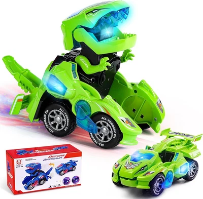 YELLCETOY Dinosaurier Transform Auto, Transformator Dino Spielzeug Mit Musik Und Licht Aut