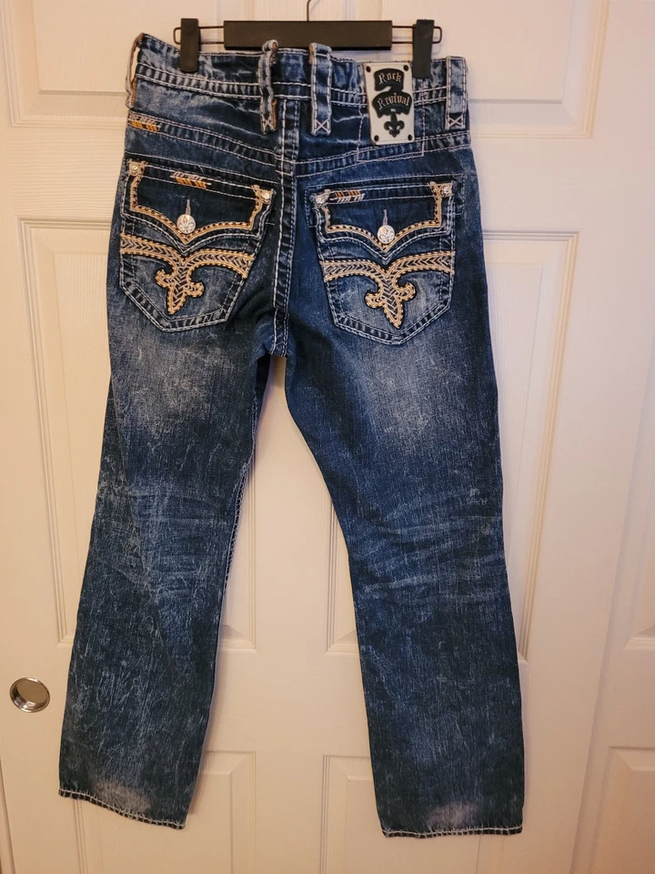Rock Revival Jeans Mens 33x32 Humpfrey Straight Blue Denim Flap Pockets - Image 1 of 4