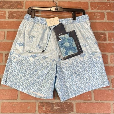 Peter Millar Mens Med Stingray Scatter Swim Trunk Beta Blue w/ Koozie NWT $100 - Image 1 of 4