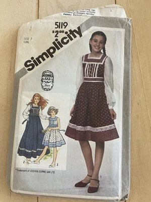 Dress Pinnafore Top Girls 7 Simplicity 5119 Sewing Pattern Prairie Gunne Sax CUT - Image 1 of 4