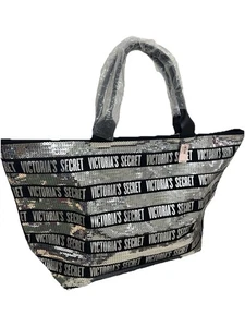 Victoria’s Secret große Oversize-Tasche schwarz & silber Pailletten wiederholtes Logo - Bild 1 von 19