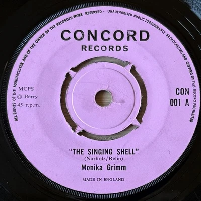 MONIKA GRIMM THE SINGING SHELL LES SHARP HIP 7" CONCORD (1960's) VG POP ENGLAND - Image 1 of 3