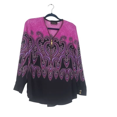 Blusa Bob Mackie Mujer Usable Arte Cremallera Talla M Cachemira Artística Boho Eléctrica Foto 1 de 4
