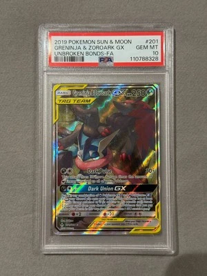 2019 Pokemon SM Unbroken Bonds Greninja & Zoroark GX FA Alt Art #201 PSA 10 - Image 1 of 2