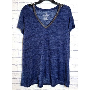 Juicy Couture T-Shirt Top Cutout verziert blau Damen Gr. XL V-Ausschnitt Y2K - Bild 1 von 6