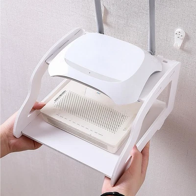  Wall-mounted Floating Wifi Router Shelf Box Holder Storage Modem - Image 1 of 4
