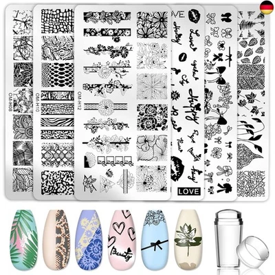 AGHOER Nagelstempel Set, 6 Stück Nagelstempel Set, Nagel Stempel,Template