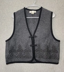 Casual Corner Wool Vest Womens XL Embroidery USA Gray Wool - Picture 1 of 7