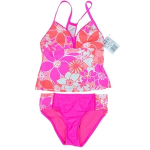 ZeroXposur Girls 2 Piece Tropical Floral Pink Swimsuit Bikini size 6/6x - Picture 1 of 4