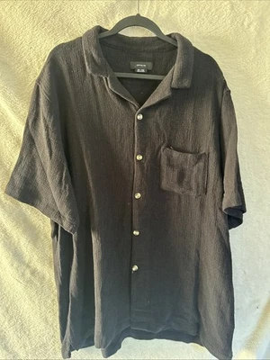 Camisa de algodón para hombre manga corta con botones tejida 100 % algodón negra talla XXL Foto 1 de 4