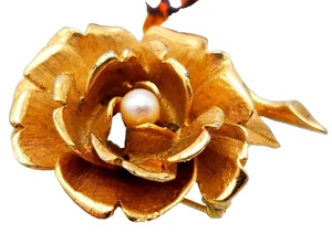 Boucher Gold Rose & Pearl Brooch / Pin - Picture 1 of 21
