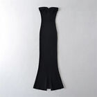 Womens Sexy Tube Top Dress with Split Back Knitted Dress Pleated Fishtail Skirt