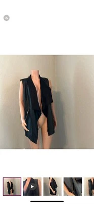 Chaleco Joan Vass New York imitación cuero negro talla mediana venta al por menor $78 NUEVO CON ETIQUETAS #94 Foto 1 de 4