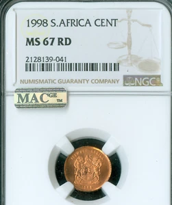 1998 SOUTH AFRICA CENT NGC MS67 RED 2ND FINEST GRADE MAC SPOTLESS   . - Picture 1 of 4