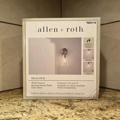 Allen + Roth 孔雀壁灯灯具拉丝镍透明玻璃 — 第 1/4 张图片