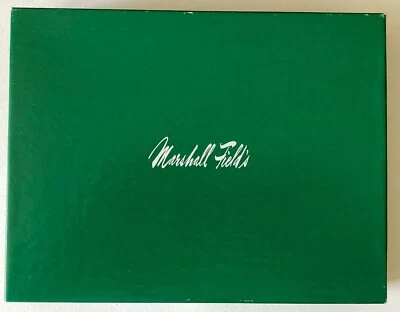 Vintage Marshall Field's Store Christmas Gift Box GREEN 6.75” x 8.75” x 1.75” - Image 1 of 3