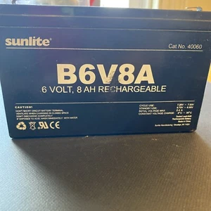 Sunlite B6V8A 6 Volt, 8AH Rechargeable Battery Sealed Lead Acid New Old stock - Bild 1 von 7