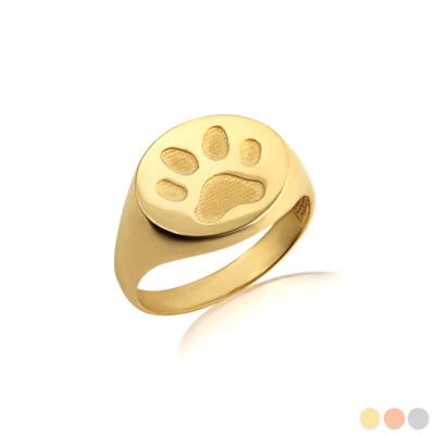 Gold Dog Paw Print Pet Signet Ring - Image 1 of 4