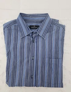 Bugatchi Uomo Mens XL Extra Large Black Long Sleeve Button Up Shirt Striped Blue - Picture 1 of 8