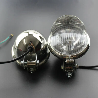 2Pcs Universal Motorcycles Bulb Passing Spot Fog Light 12V Headlight Old School - Image 1 of 4