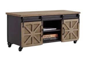 wooden tv stand With 2 Sliding Barn Doors Accent Cabinet For Living Room, Brown - Picture 1 of 7