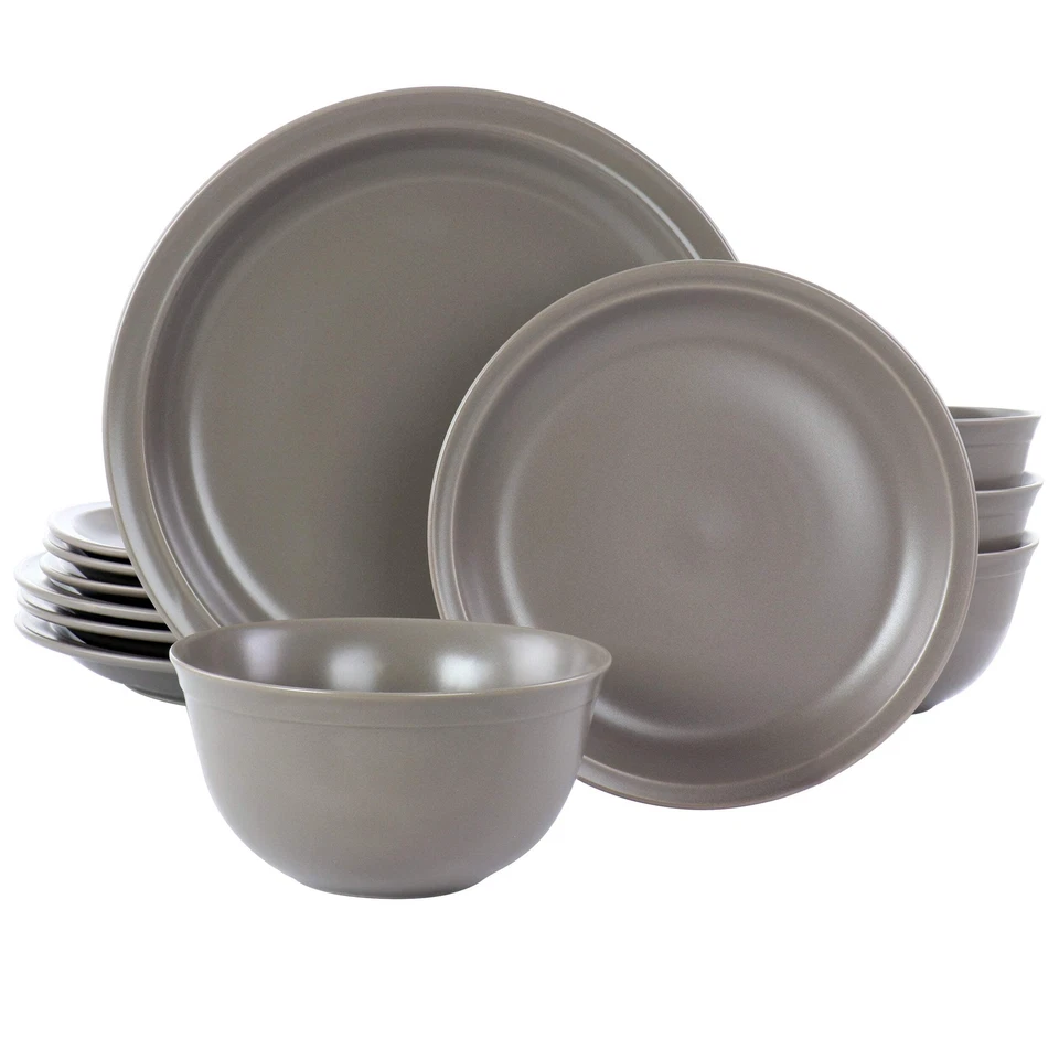 Gibson Home Siam 12 Piece Round Stoneware Dinnerware Set in Warm Grey - Image 1 of 1