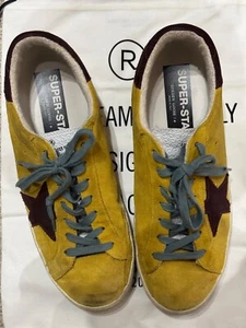GOLDEN GOOSE Men's Yellow with Burgundy Star Leather SUPERSTAR Sneakers 43 - Picture 1 of 6