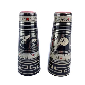 VTG Red White Bird Dragon Salt and Pepper Shakers Red Top Tapered Black Sleek - Picture 1 of 7