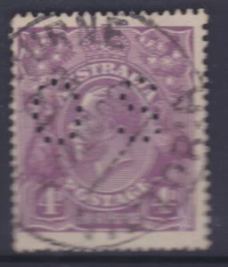 1921 KGV 4D Violet OS Perfin Australia Single WMK MELBOURNE REF: 4V18 - Picture 1 of 1