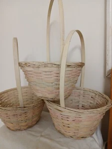 3 BASKETS-Easter/Other Gift Baskets Woven Wicker 6.5" Rim/ 4"Base/9"H w/ Handle - Picture 1 of 14